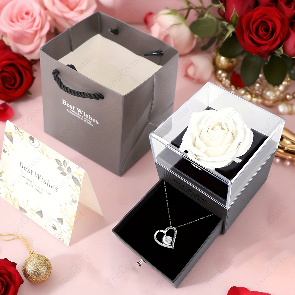 Exquisite White Cubic Zirconia Heart Crescent Pendant Necklace